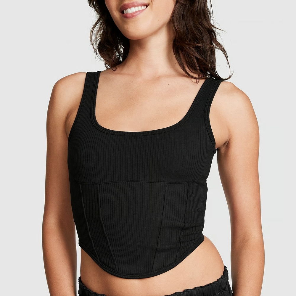 PINK Victoria's Secret Black Ribbed Bra Top